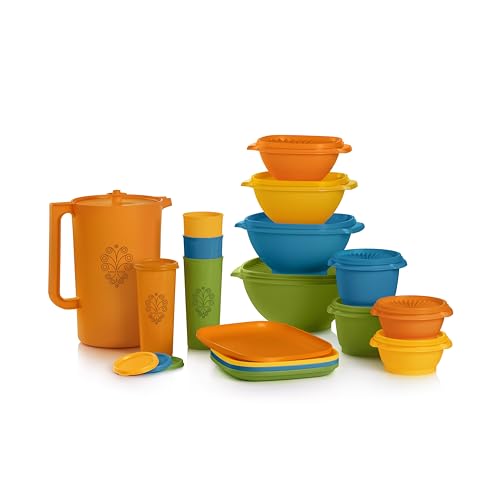 Image of Tupperware Heritage Get it All Retro Collection, 30 Piece Food Storage Container Set in Retro Colors, Dishwasher Safe and BPA Free