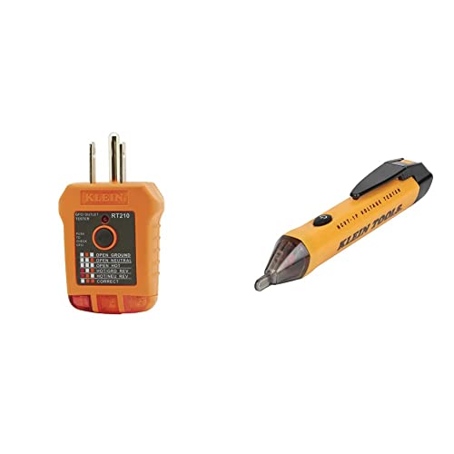 Klein Tools NCVT1P Voltage Tester, Non-Contact Voltage Detector Pen & RT210 Outlet Tester, Receptacle Tester for GFCI / Standard North American AC Electrical Outlets, Detects Common Wiring Problems