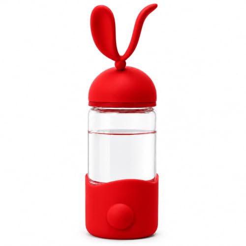 Image of Fieety Water Bottle Glass for Office Women & Men, Glass Bottle for Fridge, Leak-Resistant Glass Sipper Bottle, Reusable Bottle for Home, Gym & Travel (Rabbit Ear)