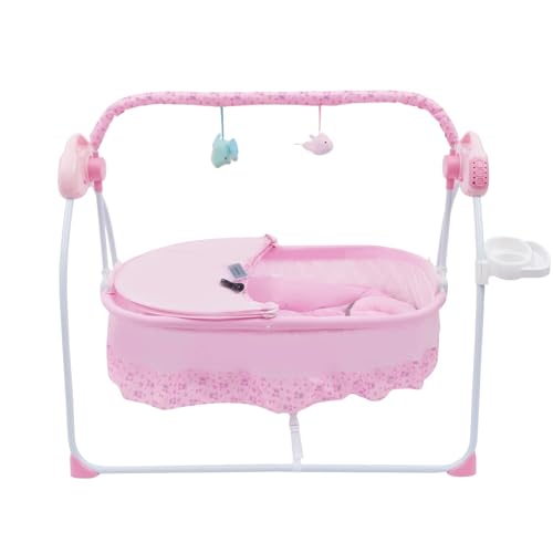 TFCFL Electric Baby Crib Cradle, 0-18 MonthsInfant Bed Auto Swing with Music, 25KG/55LBS Capacity, Foldable Baby Bassinet, Pink - Thumbnail 2