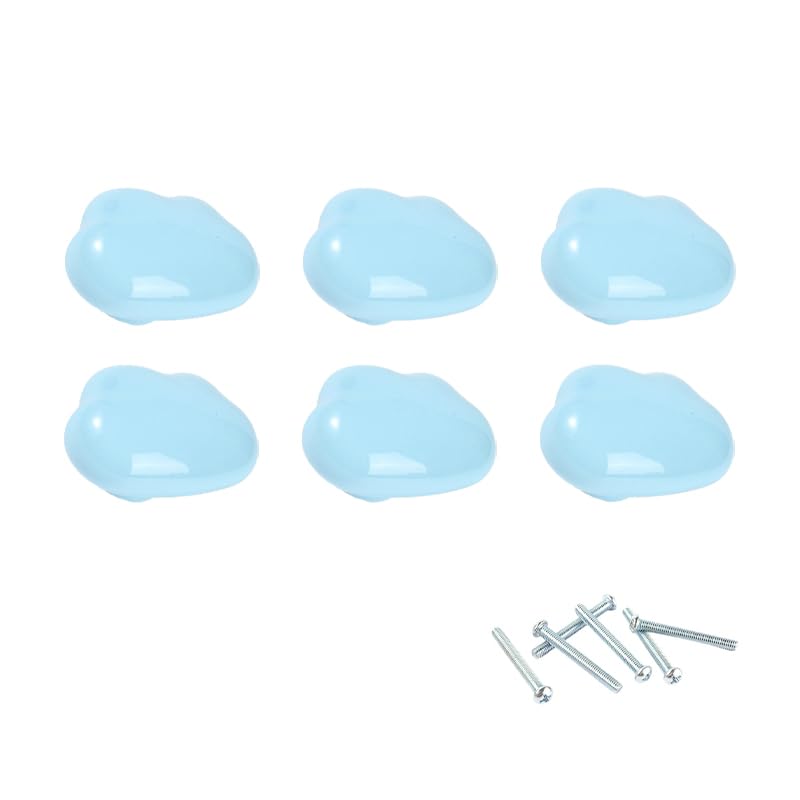 LannuMet Baby Blue Cloud Shape Ceramic Drawer Knobs Handles with Screw for Wardrobe, Drawer, Cupboard, Shoe Cabinet,6PCS