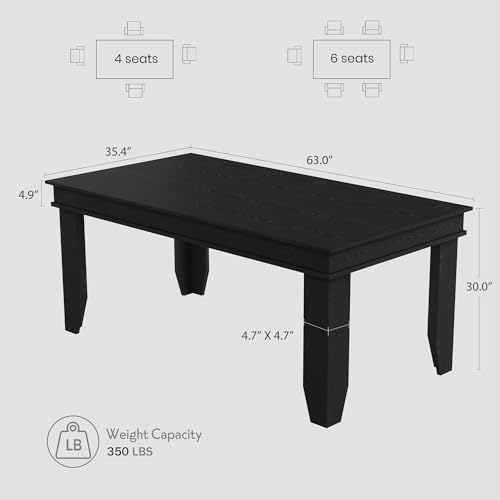 Image of GarveeHome Farmhouse Dining Table for 6-8 People, 71 in Long Kitchen Tables with Wooden Sturdy Frame, 6 ft Large Rectangular Dinner Table for Dining Room, Kitchen, Black, 63 inch Non-extendable