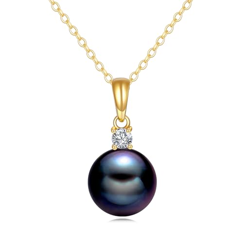 14K Gold Pearl Pendant Necklace for Women (Freshwater Cultured Pearl), Real Gold Present Jewelry Gifts for Wife Girlfriend Mother Mom, 16