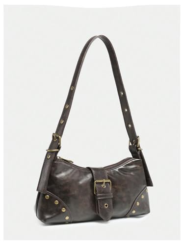 QWINEE Women's Vintage Buckle Shoulder Bag Y2K Punk PU Leather Handbag Clutch Purse2