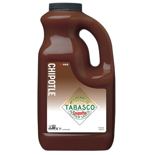 Image of TABASCO Brand Chipotle Pepper Sauce, Medium Hot Sauce, Bulk Plastic Jug, Smoky & Smooth, Perfect for Large Recipes, Great for Marinating or Grilling Meats & More, 64 Fl Oz (Pack of 1) | Value Size Slow-smoked Chipotle Pepper Hot Sauce, Smooth Chipotle Sauce for Grilling, Marinade, Tacos, Burritos, Steak & More