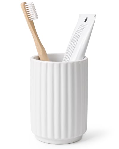 Porte-brosse à dents blanc texturé au design moderne à rayures