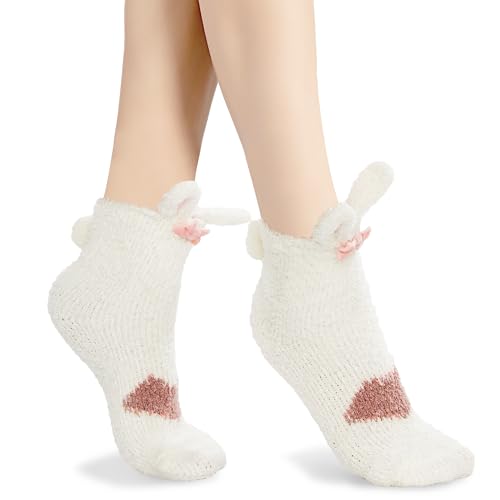 Image of Violet Mist Women Funny Fuzzy Bunny Socks Cute Rabbit Fluffy Non-slip Grip Socks Warm Slipper Sock Easter Gifts Girls
