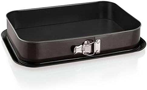 Grizzly, Springform Cake Tin, Rectangular Baking Tin 14" x 9" (35 x 24 cm), Red and Cream, with Overflow Protection, Non-Stick Coating, Large, Tall Rectangular Cake Tin