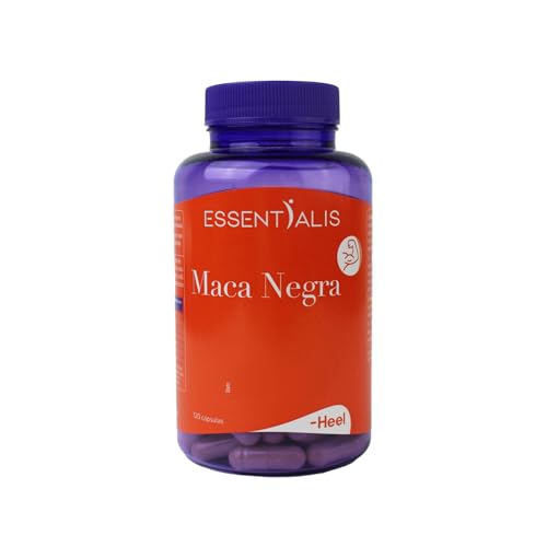 Essentialis Maca Negra, Maca Andina en Extracto 20:1 · Tribulus, Ginseng, Arginina, Zinc, Vitaminas B6 y B12 · Energía y Vitalidad · 120 Cápsulas Veganas · 4 Meses