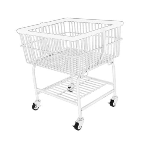 Leefasy ローリングアイアンワイヤーランドリーカート収納棚ホームアクセサリーポータブル多目的服ハンガートロリードライラックベッドルーム用, 白
