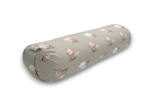 Image of Buckwheat Hulls Round Bolster Pillow | Cotton Material | Reduced Stress on Spine, Neck Pain Relief | Effective Support for Side and Back Sleepers | Urban Beige