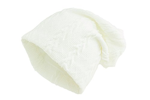 shenky - Gorro caído de Punto Grueso - Motivo Trenzado - Blanco - Talla única Cover