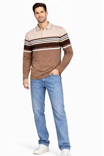 Image of SANE ORIGINALS Full Sleeves Textured Polo Tshirt for Men with Pocket || Long Sleeves Collar and Pocket T-Shirt for Men Beige