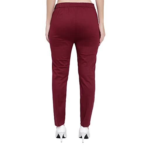 Image of BLUE STAR SHARK Stretchable Cotton Lycra Cigarette Pants | Versatile and Stylish Women's Pants | Comfortable Slim Jeggings | Ankle Length Straight Trousers for Office, Formal, Casual Wear