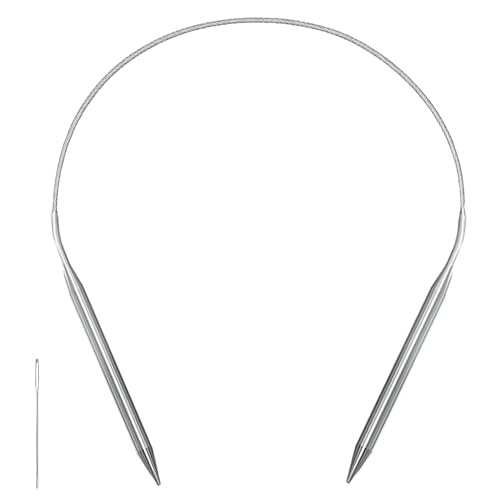 Image of Size 10.75 Stainless Steel Circular Knitting Needles 16 Inch 7 mm Set Round Metal (Silver, 16 inch-10.75-(7mm))