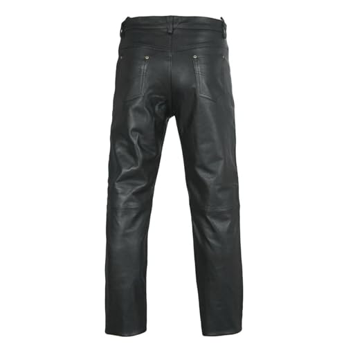 Men`s Genuine Lambskin Leather Trousers Pant, Straight Slim Fit Shinny Motorbikers Leather Pants - Black2