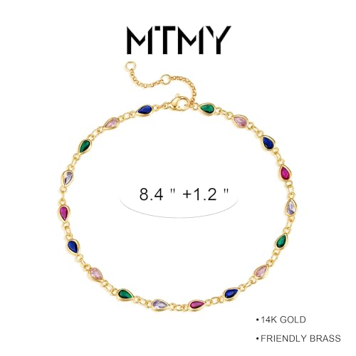 Image of MTMY Gold Anklets for Women 14K Gold Plated Tiny Bead Anklet Colorful Tassel Foot Chain Dainty Adjustable Cute Summer Beach Boho Anklets Jewelry Gift