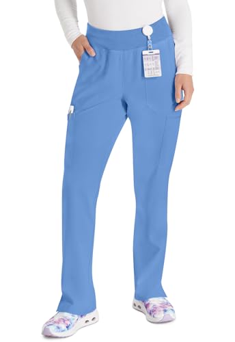Dickies Women's Scrub Pants Natural Rise Tapered Leg Pull-On Bottoms with 7 Pockets and Knit Waistband DK005, L, Ciel - image 1