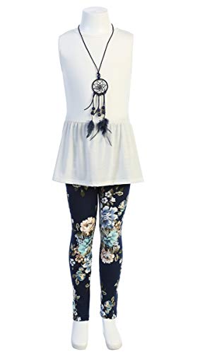 Image of iGirlDress Girls 4 Pieces Pant Set Long Sleeve Jacket Necklace Floral Plaid Pant 4-16