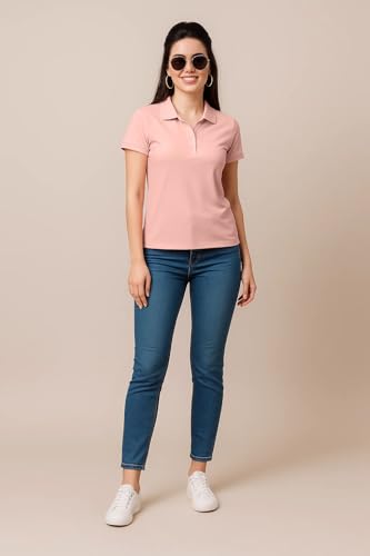 Image of JUNEBERRY Pure Cotton Regular Fit Plain Solid Classic Polo Collar Half Sleeve T-Shirt for Women (Colors: Olive, Maroon, Navy, Black, Green & Orange)