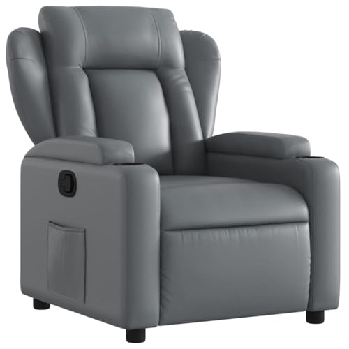 vidaXL Fauteuil Inclinable, Chaise de Relaxation avec Porte-gobelets, Siège avec Dossier et Accoudoirs Salle de Séjour, Moderne, Gris Similicuir