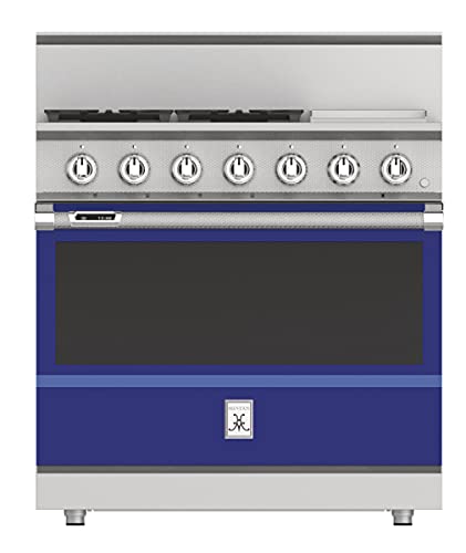 Hestan KRD364GD-LP-BU 38 Inch Wide 5.8 Cu. Ft. Free Standing Dual Fuel Range, 36 4 Burner (w Griddle), Prince