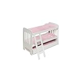 HomeStock Trundle Doll Bunk Bed with Ladder and Personalization Kit White/Pink, Includes Two Bunks, Pullout Trundle, Soft Mats, and Fun Ladder for 18-inch Dolls