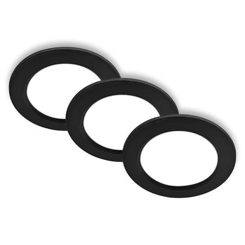 BRILONER - 3er Set LED Einbaustrahler 230V flach, neutralweißes Licht, je 6W 660lm, LED Spot, Deckenspots, Spots 230V, Einbauleuchten, Einbauspots, Deckenstrahler, 12 x 2,8 cm (DxH), Schwarz