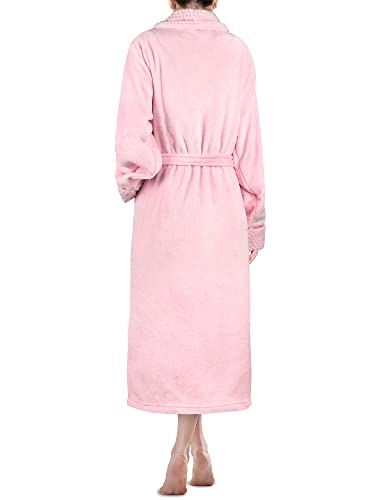 Pavilia Soft Plush Women Fleece Robe, Pink Cozy Bathrobe, Female Long Spa Robe, Warm Housecoat, Satin Waffle Trim, S/M #TOP1