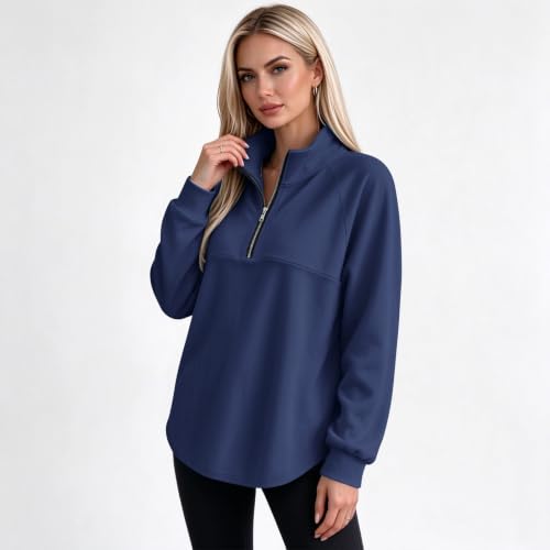 Fleece Pullover Women Cozy Drop Shoulder Mock Neck Quarter Zip Sweatshirt - image 2