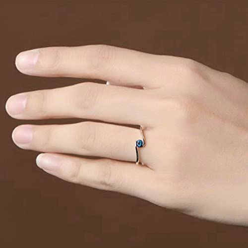 Bague Solitaire Ronde en Topaze Bleue Argent 925 de Mariage - 5