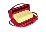 Butterie Flip Top Butter Dish with Attached Lid & Matching Knife - Holds 2 Sticks, Fits Kerrygold/European Butter - BPA Free & Dishwasher Safe - Red