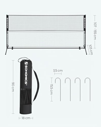 SONGMICS Badminton-Netz, 4 m, Volleyballnetz, höhenverstellbare Stangen, tragbares Set für Tennis, Beach-Volleyball, für Garten, Park, Outdoor, Schwarz SYQ400H