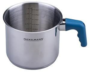 Fackelmann Milchtopf Essential Ø 14 cm aus Edelstahl mit ergonomischem Bakelit-Griff und praktischer Literskala – Ideal für alle Herdarten, Blau