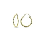 Pendientes de aro redondos de oro de 14 quilates de 2 mm de alto pulido para hombres y mujeres (1/2 pulgada a 1 pulgada de diámetro), Metal, NA