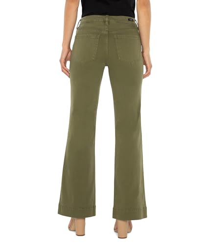 Liverpool Los Angeles Women's Hannah Flare with Wide Hem Mid Rise Slub Stretch Twill in Spanish Olive, Spanish Olive, Size: 6, Inseam: 312