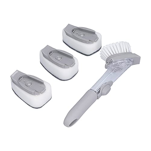 Cepillo dispensador de jabón, apto para lavavajillas, cepillo para lavavajillas con cabezal de repuesto para cocina para el hogar