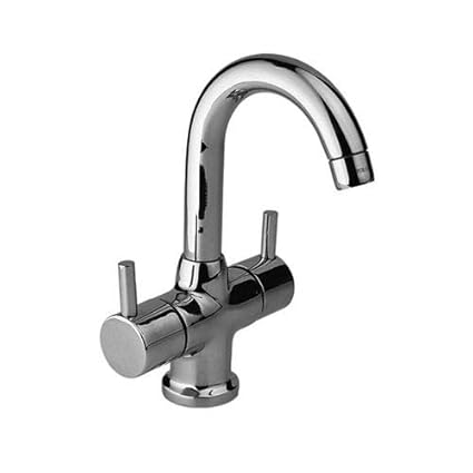 Jaquar Central Hole Basin Mixer with Regular Spout without Popup Waste System with 450mm Long Braided Hoses, 20mm Cartridge Size