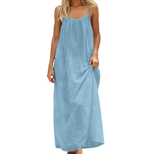 Image of HTHLVMD Backless Cami Dress Summer Dresses for Women 2026 Spaghetti Strap Dresses Womens Solid Color Backless Cami Dress