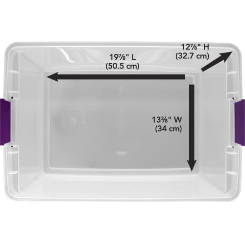 Sterilite 66 Qt./62 L Clearview Latch Box Clears, Purple Handles (Pack Of 6) #TOP5