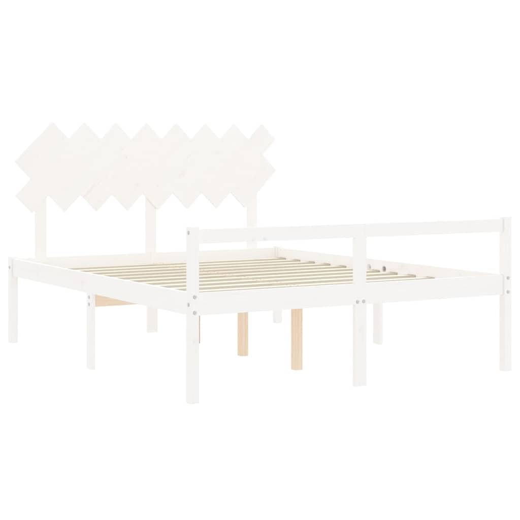 Seniorenbett 160x200 cm Weiß Massivholz Kiefer mit Kopfteil robuster Lattenrost Stauraum Schlafzimmer Möbel seniorengerecht Plattformbett