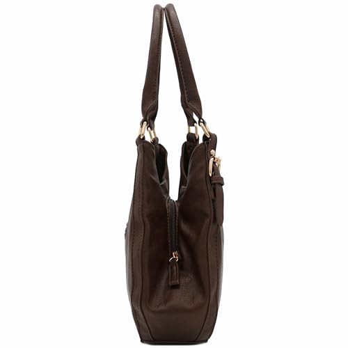 Light-weight 3 Compartment Faux Leather Medium Hobo Bag (Coffee)