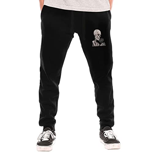 Mortgats BLACK-30 Mens Jogger Sweatpants Skeleton Skull Flower Jogger Elastic Waist Pajama Pants cover