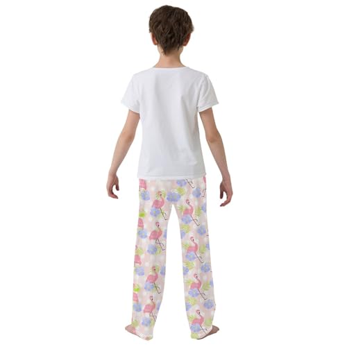 Flamingo Polka Dot Boys Long Pants Soft Trousers Elastic Waist Kids Lounge Bottoms with Pockets S-XL3