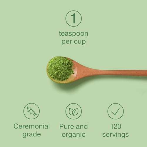 SuperSelf Organic Matcha Powder - Ceremonial Grade & 100% Pure - Smooth Taste & Vibrant Green - Macha for Straight Tea, Lattes, Baking - Certified Organic - Japanese Stone Ground Method - Large 120g