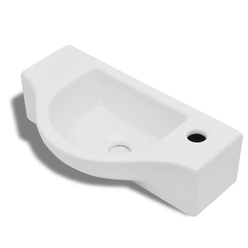 Ceramiczna umywalka wisząca na ścianie 450 x 250 x 120 mm biała łazienka umywalka z otworem na kran i przelewem