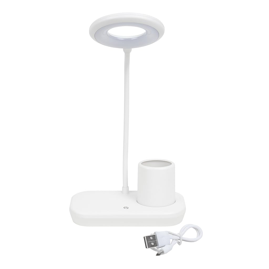 Rechargeable Ring LED Study Table Lamp with Pen Holder | 3 Color Light Modes | Eye Protection, Long Battery | Perfect Desk Lamp for Study, Office & Gift (White)-image-44