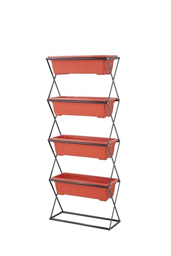 Top Home Solutions® Vertical Planter –Raised Garden Beds With 4 Removable Raised Planter Trays, Foldable Structure, Outdoor Indoor Planter Stand For Flowers, Vegetables and Herbs (Orange)