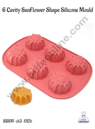 Image of CAKE DECOR 6 Cavity Sunflower Shape Silicone Mould for Chocolate Jelly Soap Baking Craft Reusable Flexible Mould for Kids and Adults, Silicone Tray