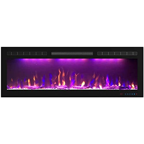 Mystflame Crystal 50 Cheminée murale électrique 127 cm, 3 couleurs de bois et flammes, thermostat 750/1500 W, chauffage confortable, écran tactile, télécommande, minuterie Cover